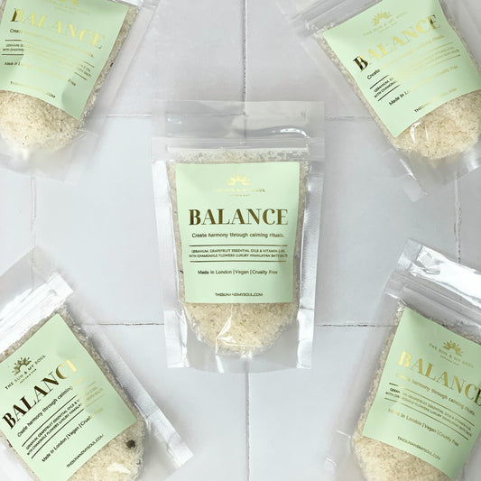 Balance Luxury Himalayan Bath Salts with Geranium, Grapefruit Essential Oils Vitamin E Oil Chamomile Flowers