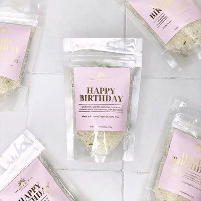 Happy Birthday Luxury Himalayan Bath Salts with Lavender, Jojoba Essential Oils with Lavender Seeds