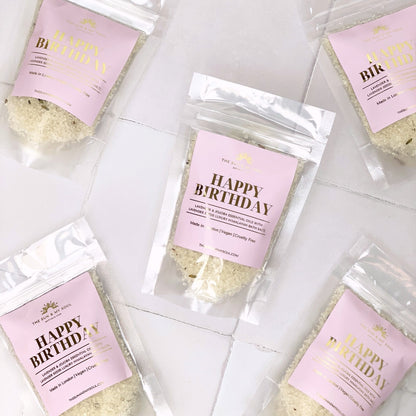 Happy Birthday Luxury Himalayan Bath Salts with Lavender, Jojoba Essential Oils with Lavender Seeds