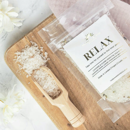 Relax Luxury Himalayan Bath Salts with Lavender, Jojoba Essential Oils with Lavender Seeds