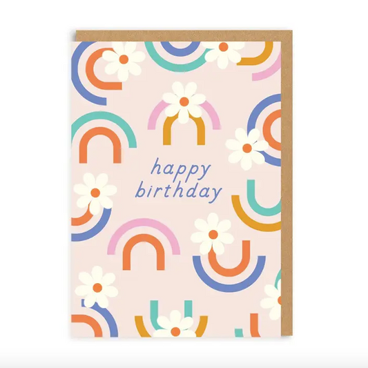 Happy Birthday Floral Rainbow Greeting Card