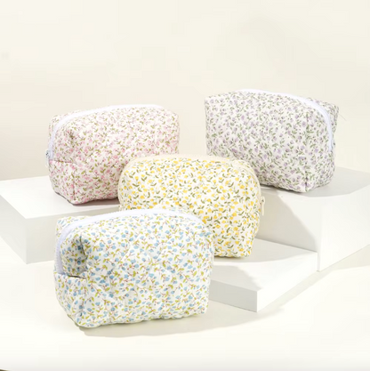 Blossom Floral Quilted Makeup Bag – Travel Cosmetic Pouch for Beauty & Self-Care⎜Pink Colour