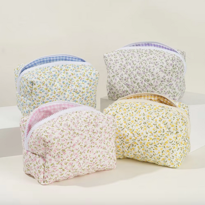 Blossom Floral Quilted Makeup Bag – Travel Cosmetic Pouch for Beauty & Self-Care⎜Pink Colour