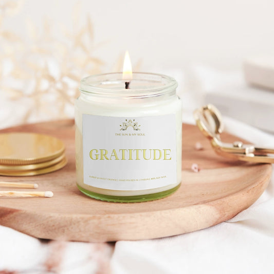 Gratitude - Amber Sweet Orange Scented Soy Candle Uplifting Scent